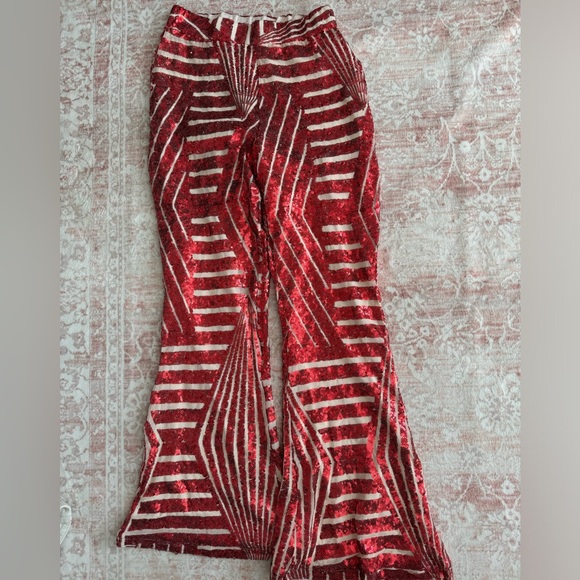 Red sequined bootcut Christmas pants - Picture 1 of 3